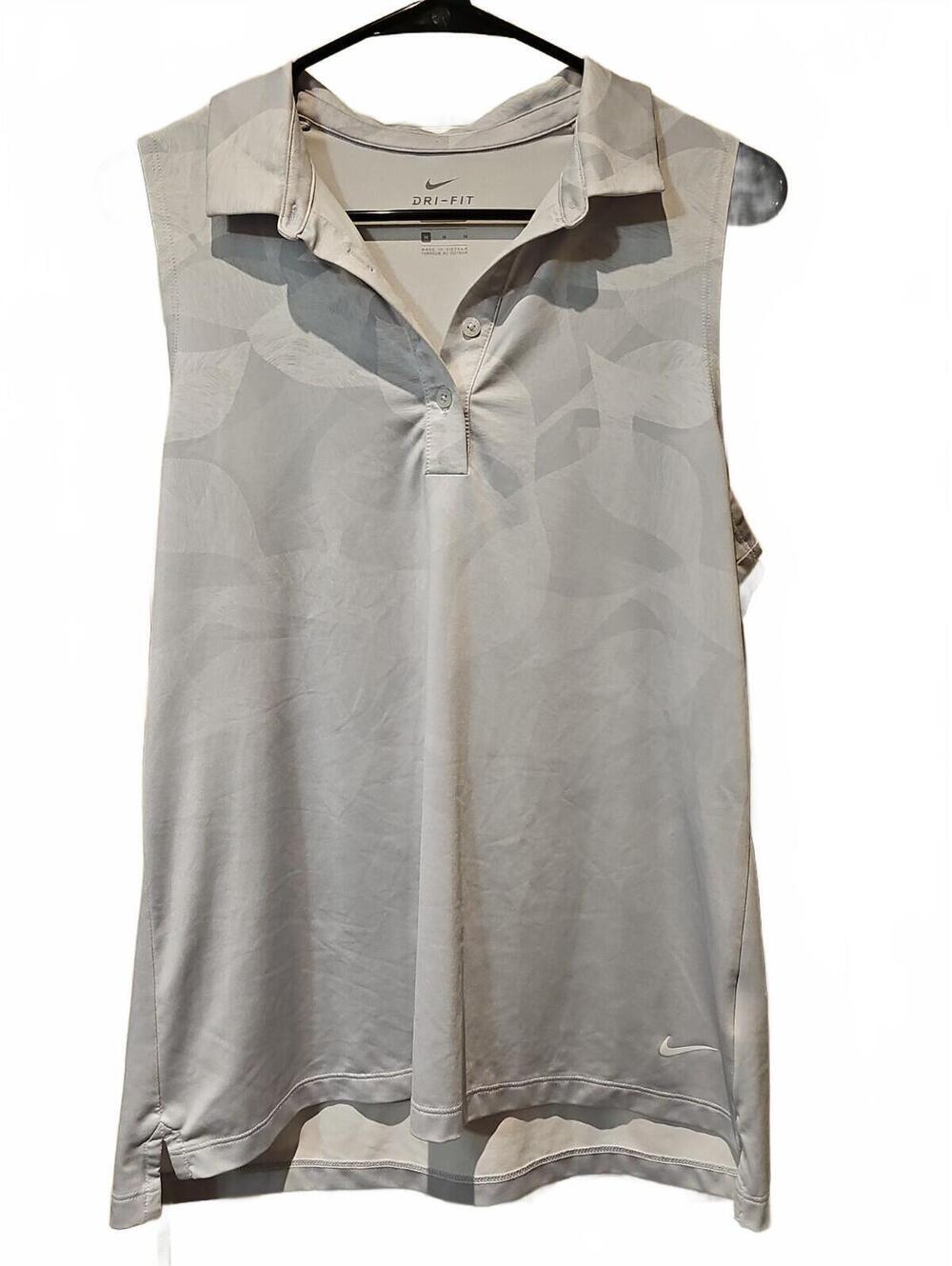 Nike Women's Dri-FIT Printed Fairway Sleeveless Gray Golf Polo top Size M